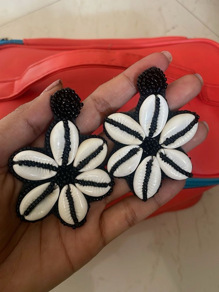 Unique Beaded Shell Flower Earrings