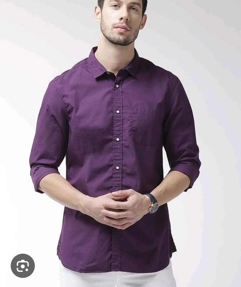 Men's Purple Casual Button-Up Shirt