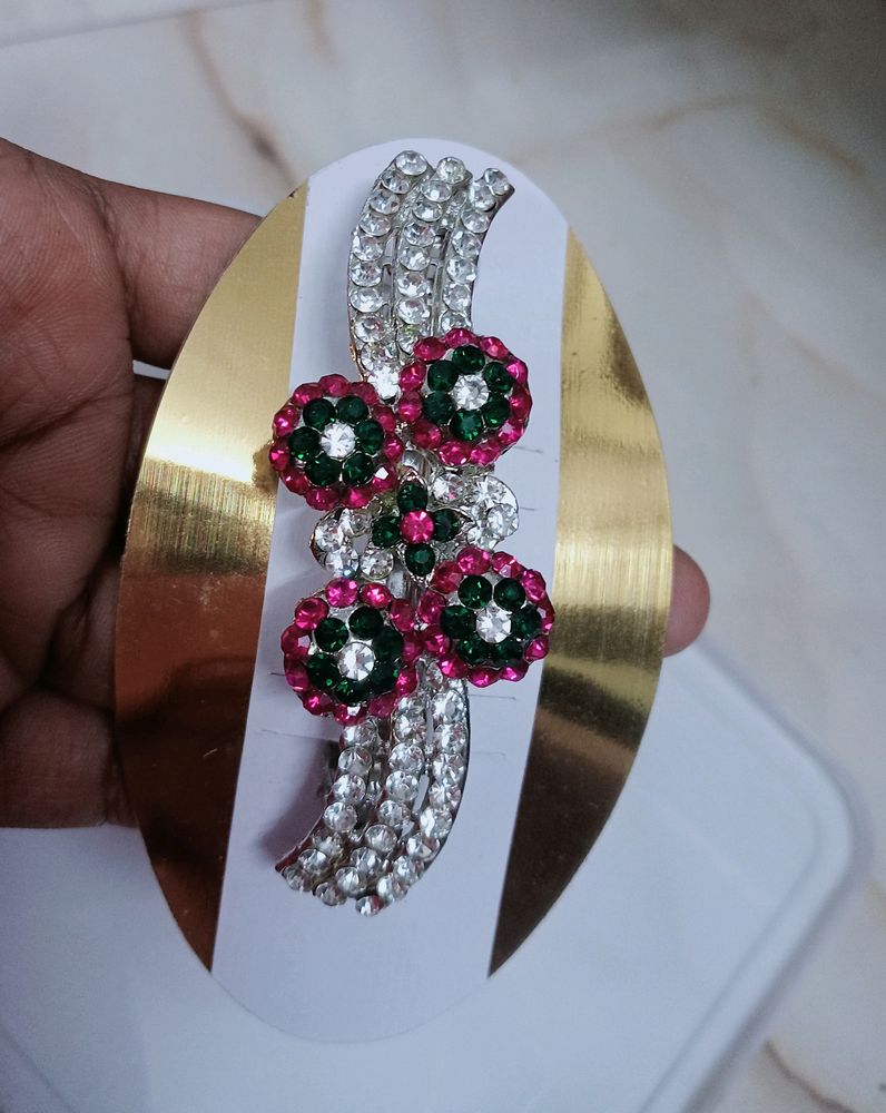 Hair Clip Rani , Green And White Colour Stone