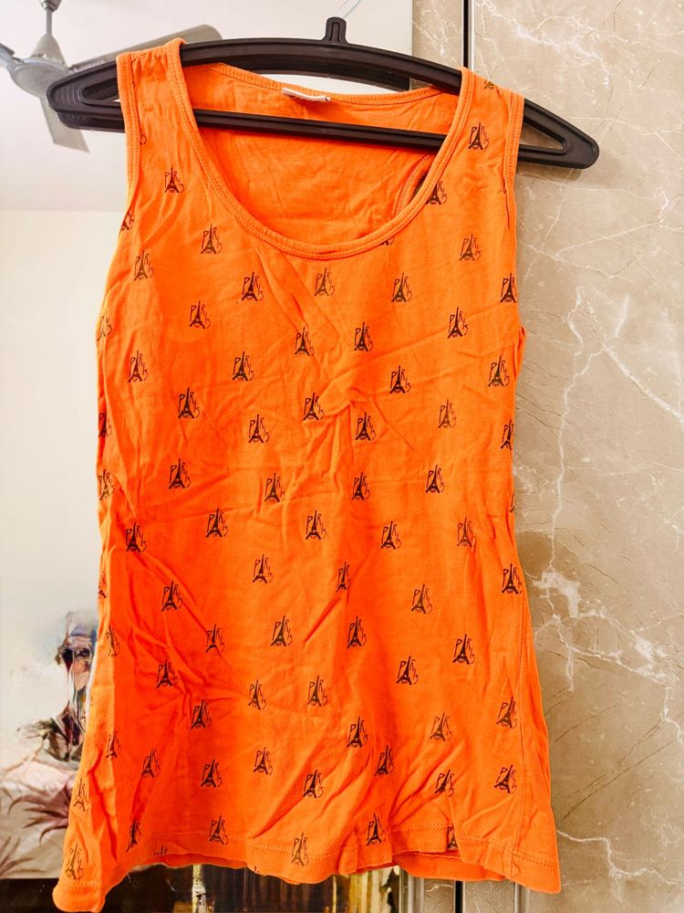 Orange Eiffel Tower Print Tank Top