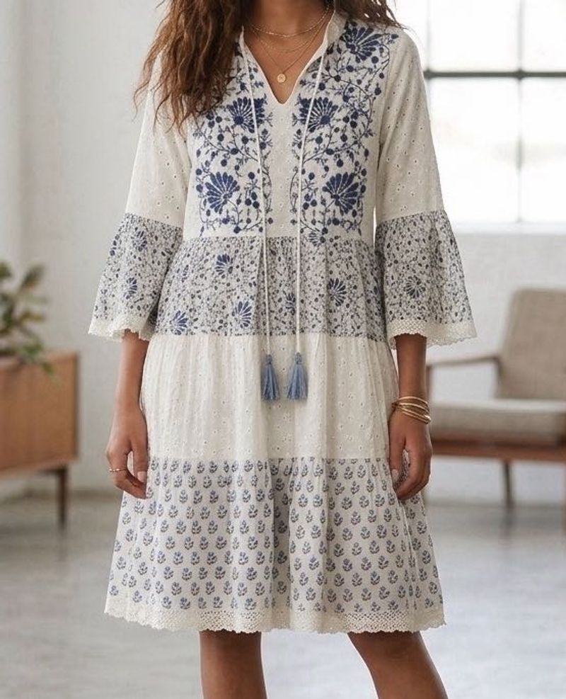 Bohemian Embroidered Tiered Dress