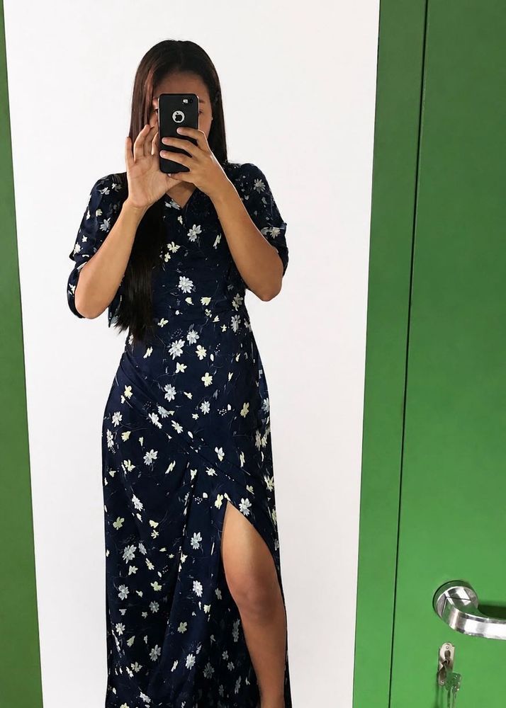 Navy Floral Print Wrap Maxi Dress