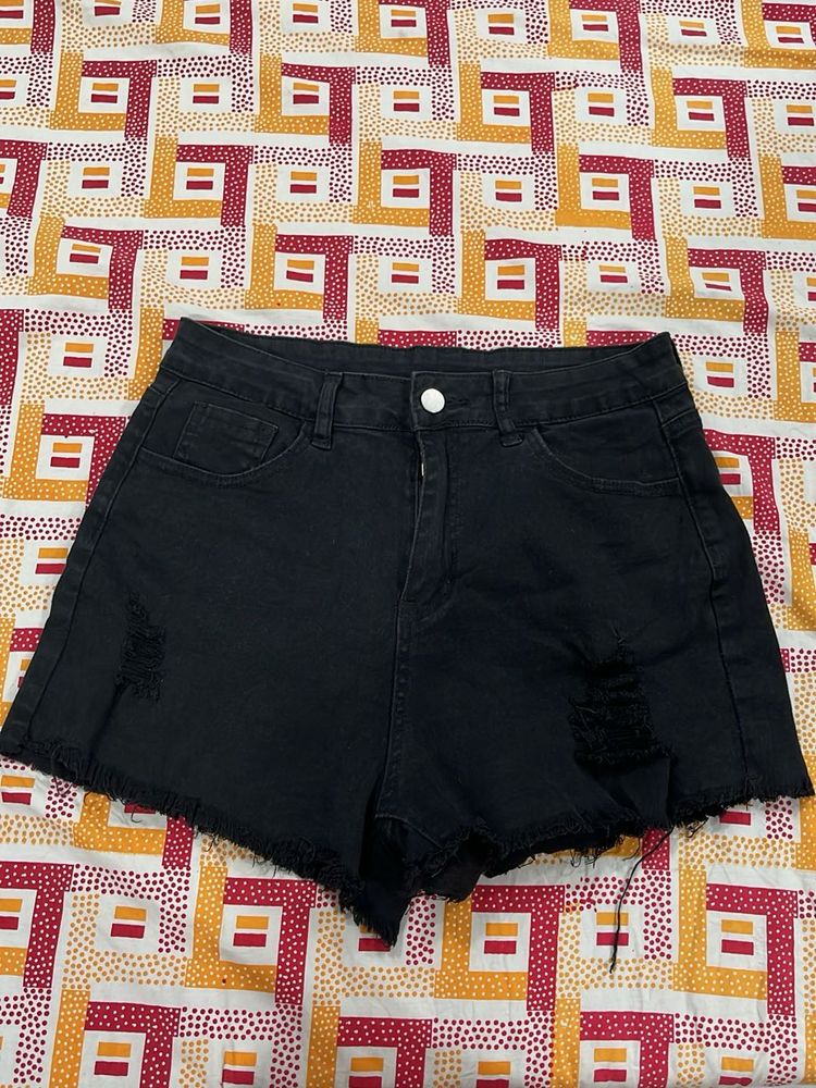 Black Distressed Denim Shorts