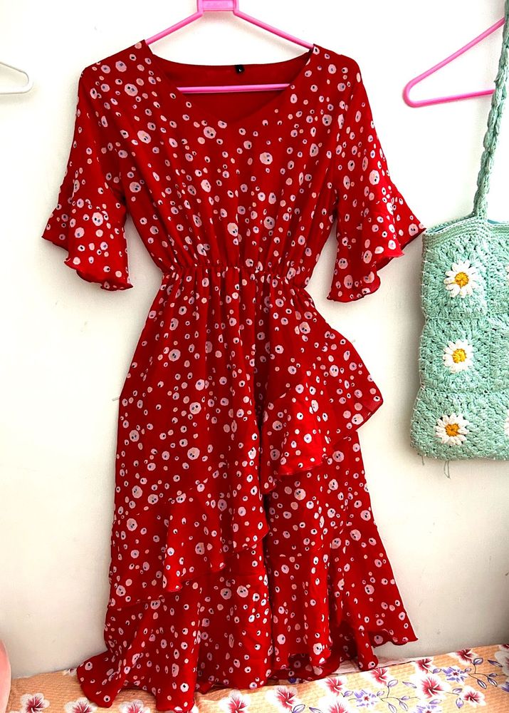 Stylish Red Polka Dots Dress | Size S