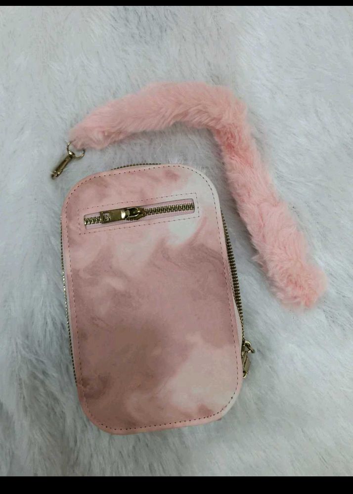 Pink Marble bag with Fur Accent