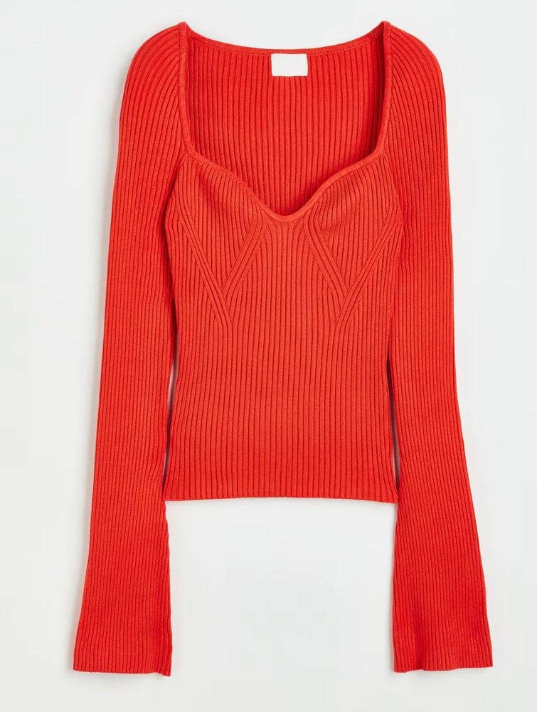 h&amp;m Ribbed Knit Sweetheart Top