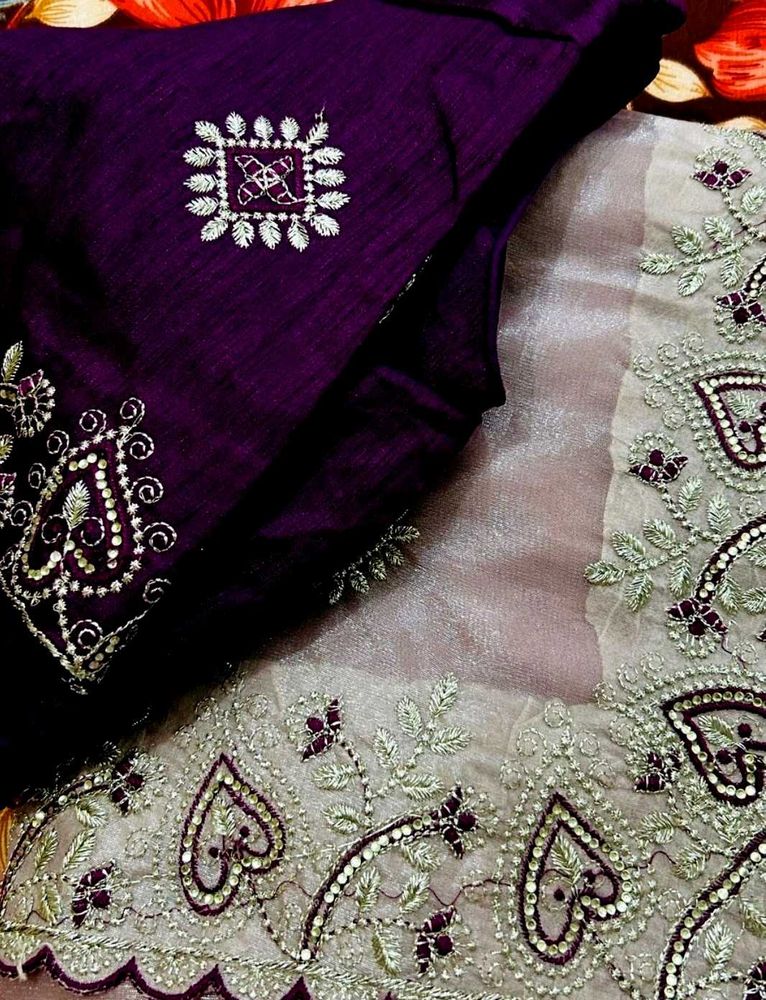 Embroidered party wear saree with stitch blouse