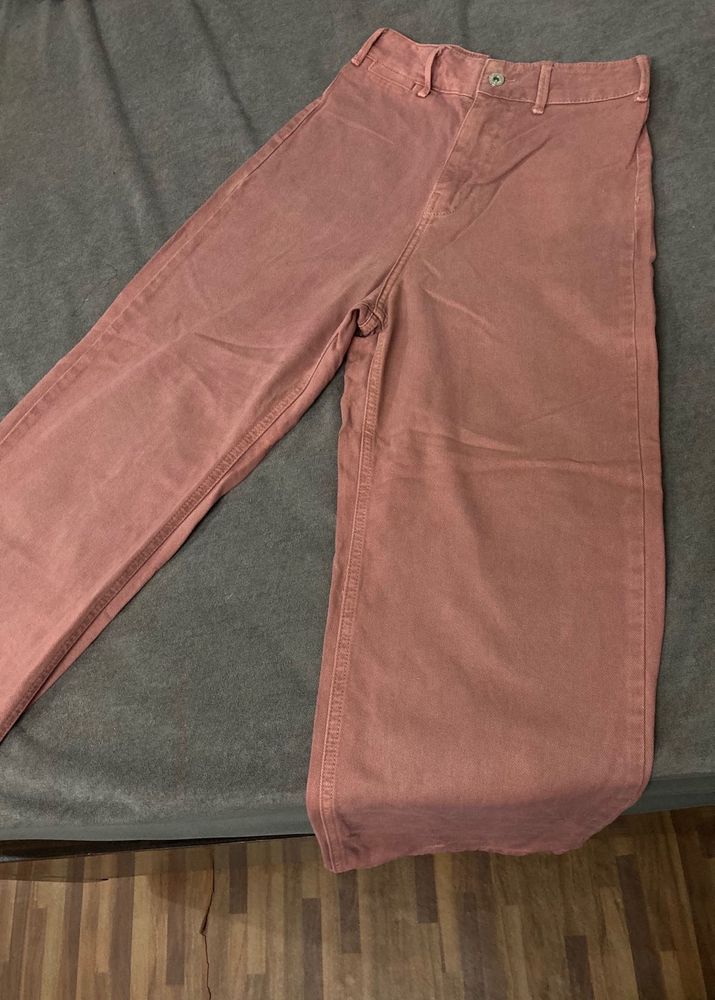 ZARA Dusty Pink Wide Leg Denim Jeans