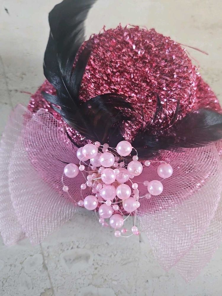 Sparkling Pink Hair Clip with Feathers