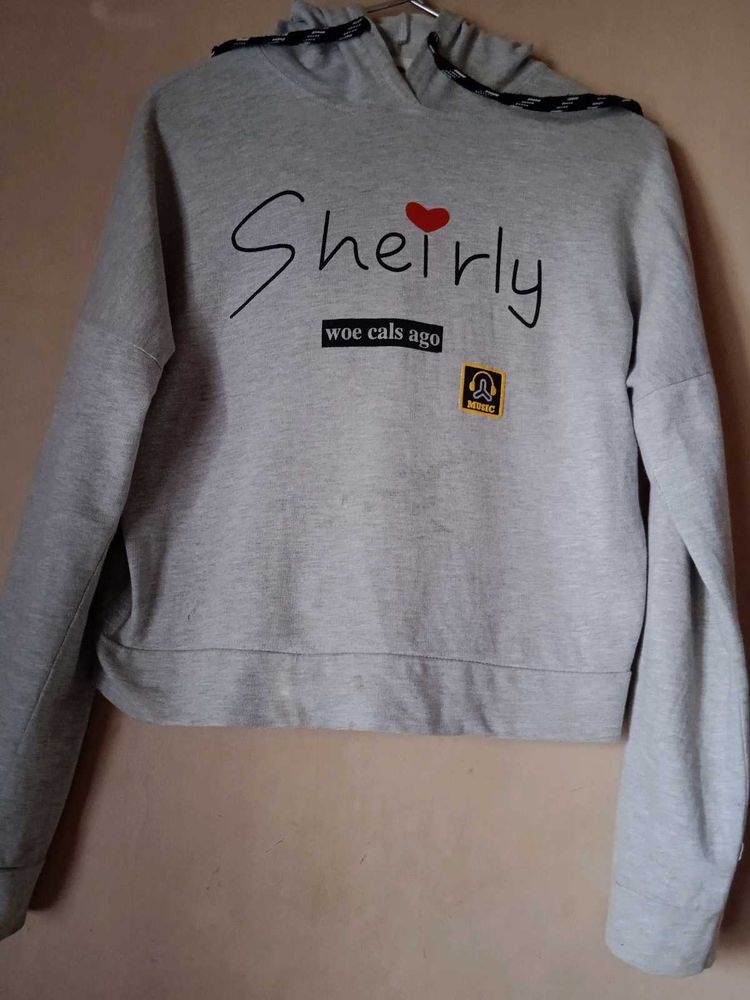 Gray Cropped Hoodie