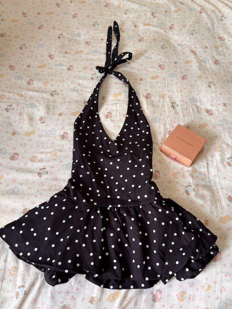 Black Polka Dot halter top