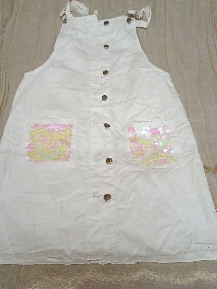 Cute White Pinafore Dress with Sequins