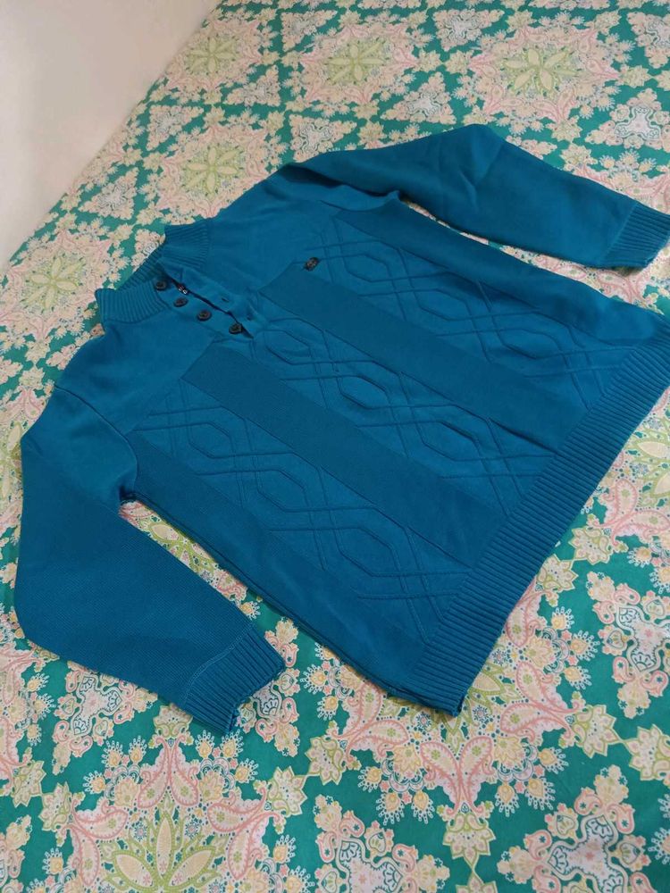 Stylish Knit Sweater - Teal Blue