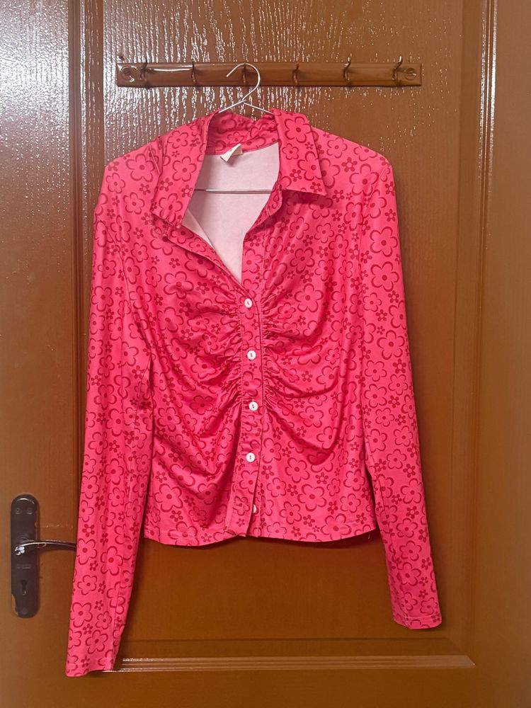 Pink button down top