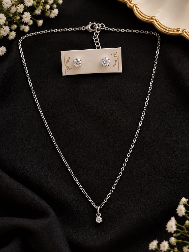 Silver Chain Necklace and Stud Earrings Set