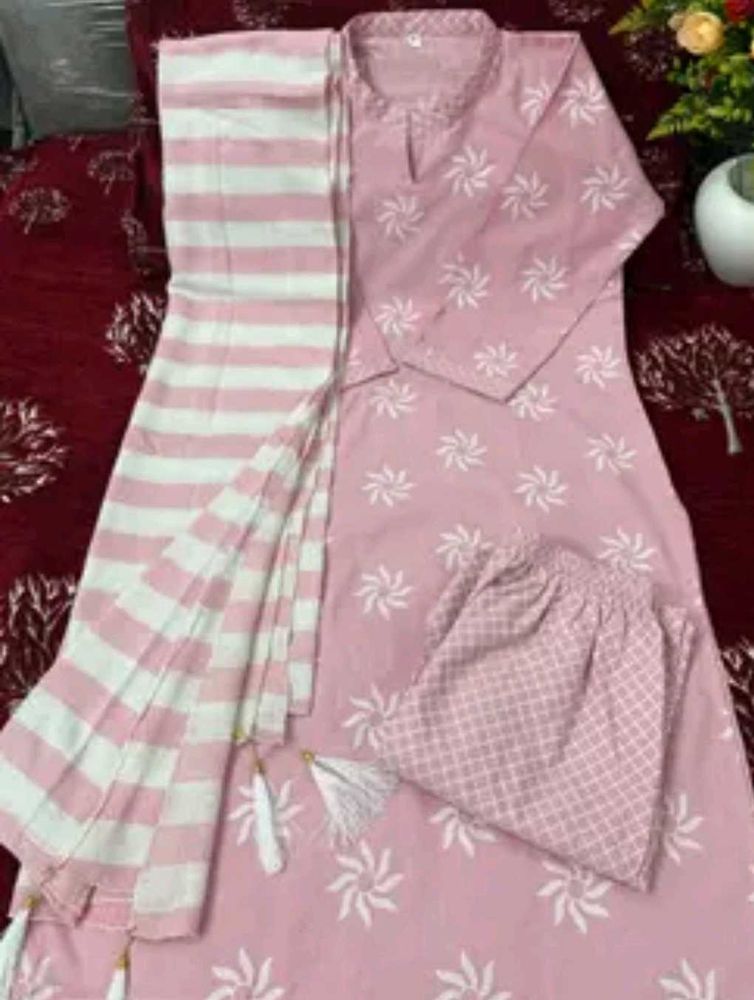 New Pink Printed Kurta Set with Dupatta