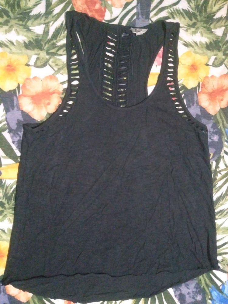 Black Tank Top with Cutout Detail