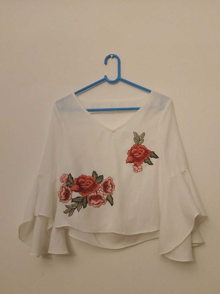 Embroidered Bell Sleeve Blouse
