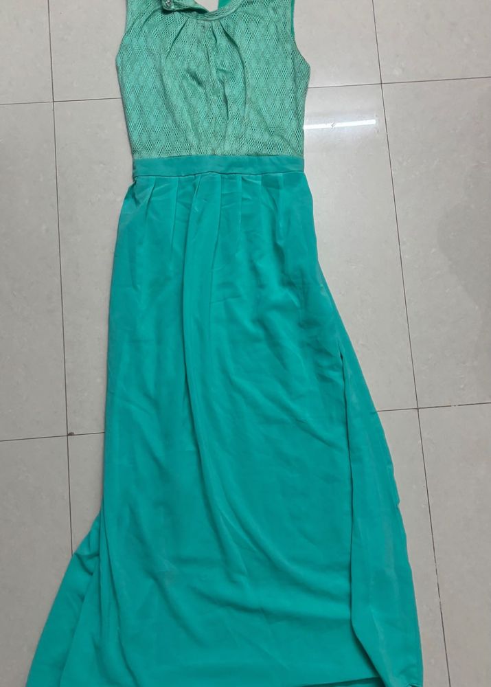 Elegant Teal Maxi Dress Back side sem t
