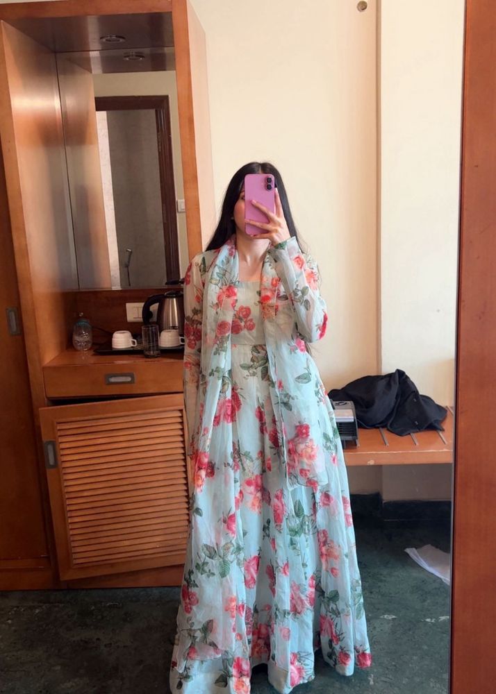 Floral Ethnic Gown With Dupatta