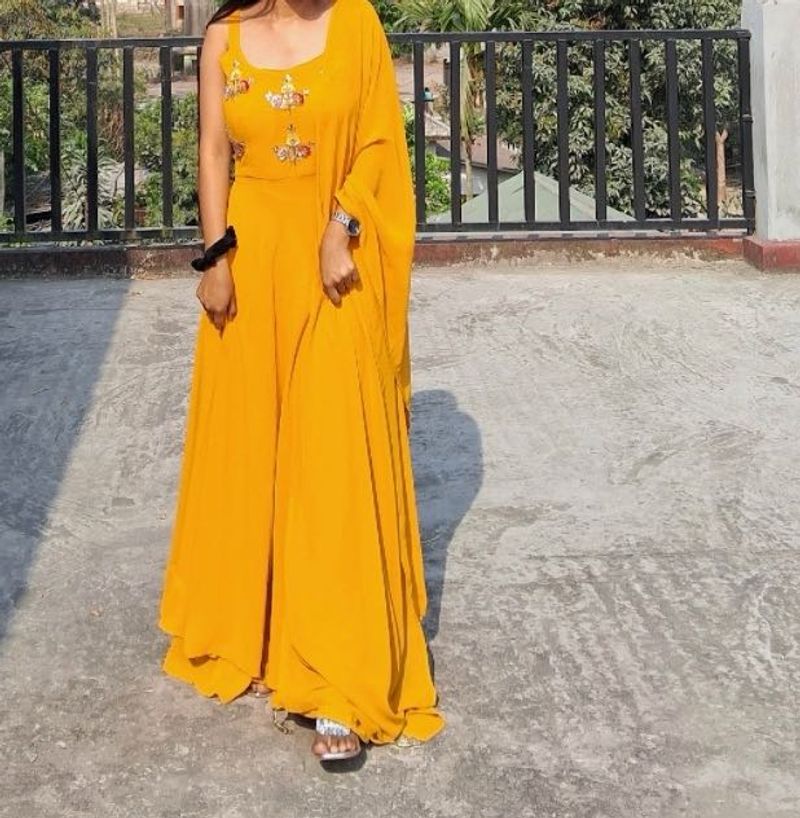 Elegant Yellow Embellished Gown