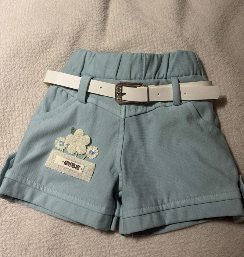 Blue Shorts with White Belt