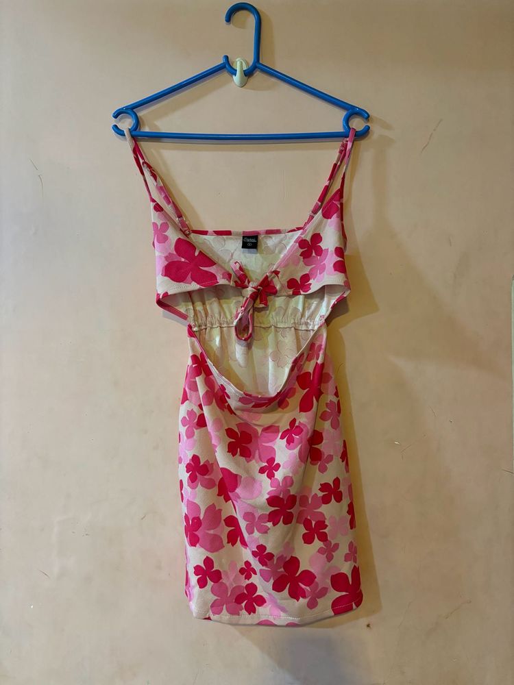 Pink Floral Cut-Out Mini Dress
