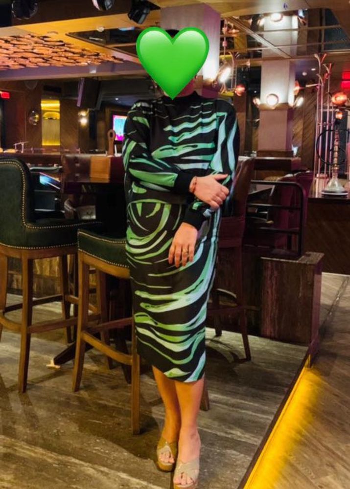 Green black Print Midi Skirt top Co-ord set