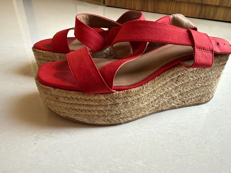 H&amp;M Red Espadrille Wedge Sandals