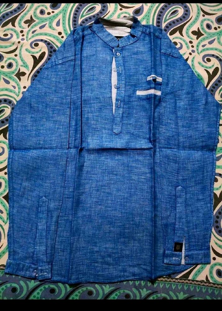 Blue Linen Blend Kurta