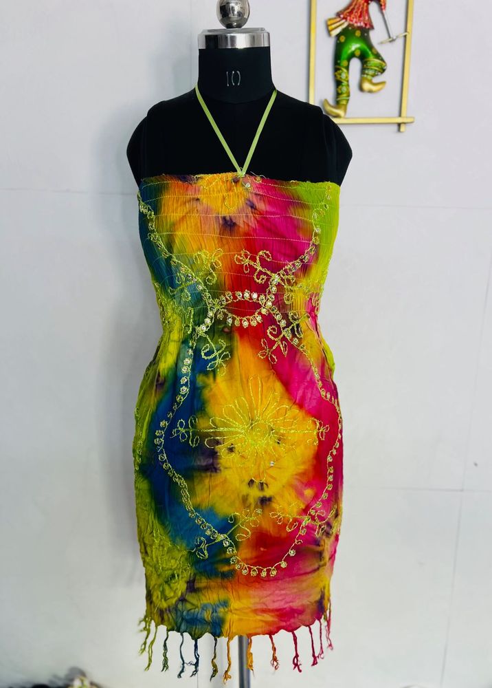 Bohemian Tie-Dye Gown with Embroidery