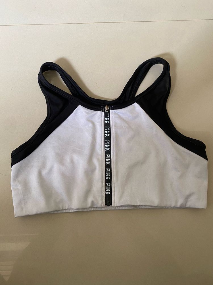 Pink Sports Bra with Zip Front