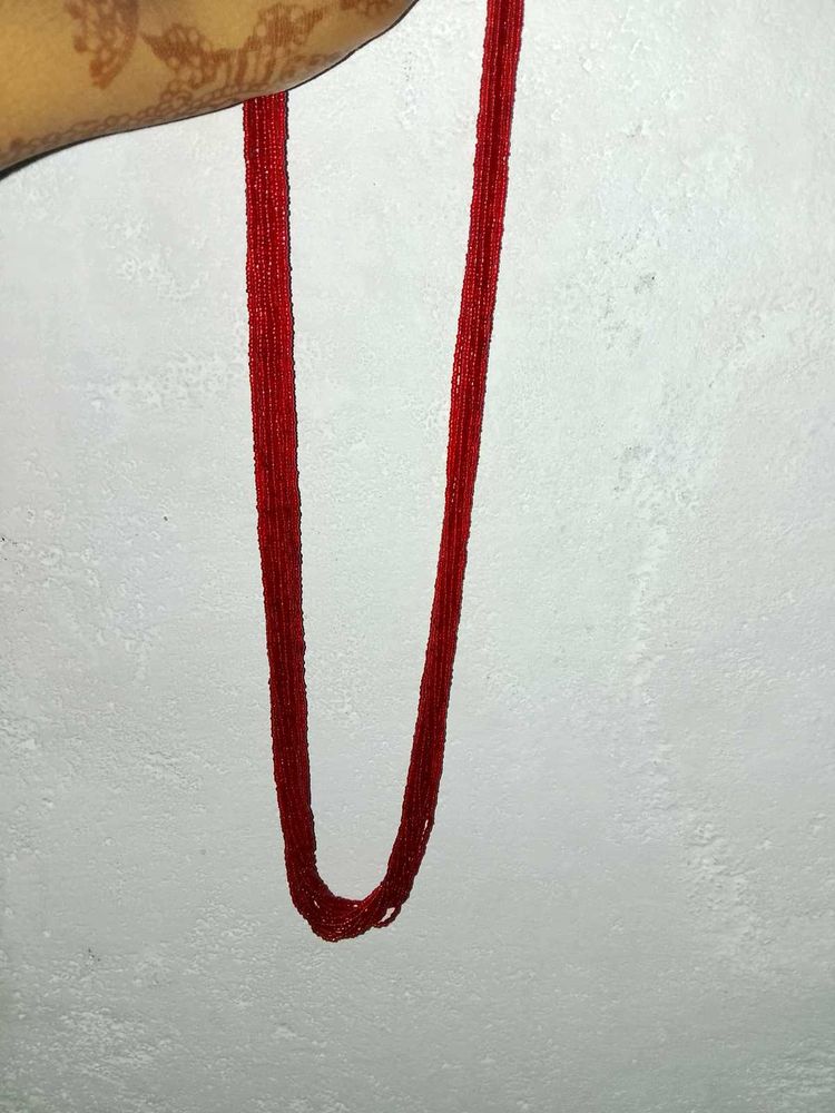 Red Seed Bead Layered Necklace