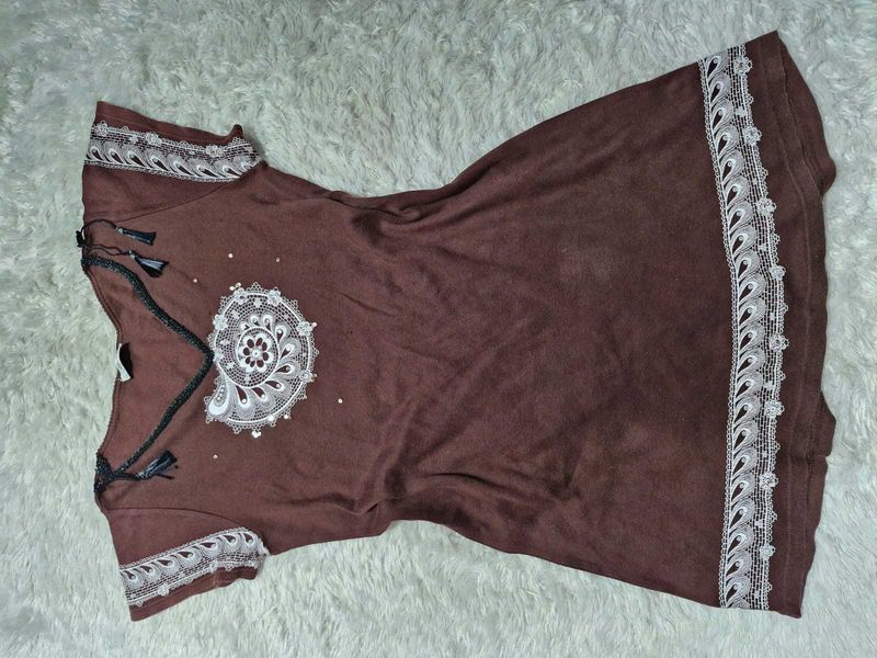 Brown Embroidered Kurta