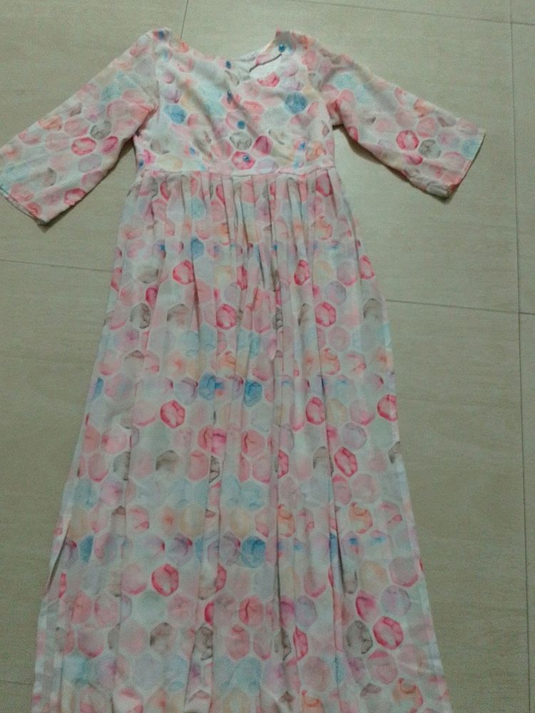 Georgette White Multi Colour Kurti