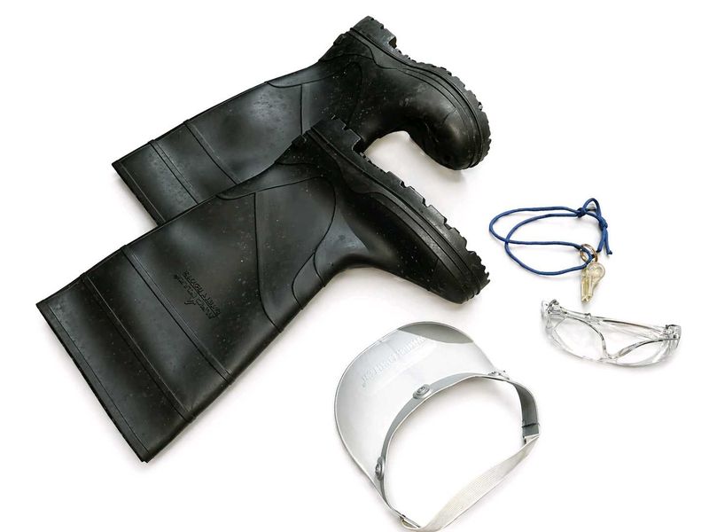 safety Boots, water fighter Cap, sweeming goggles