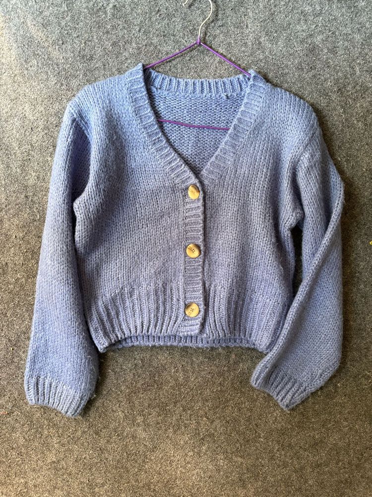 Blue Knit Cardigan Sweater
