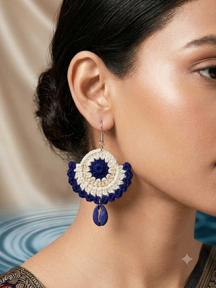Boho Crochet Fan Earrings with Seashell(navratri)