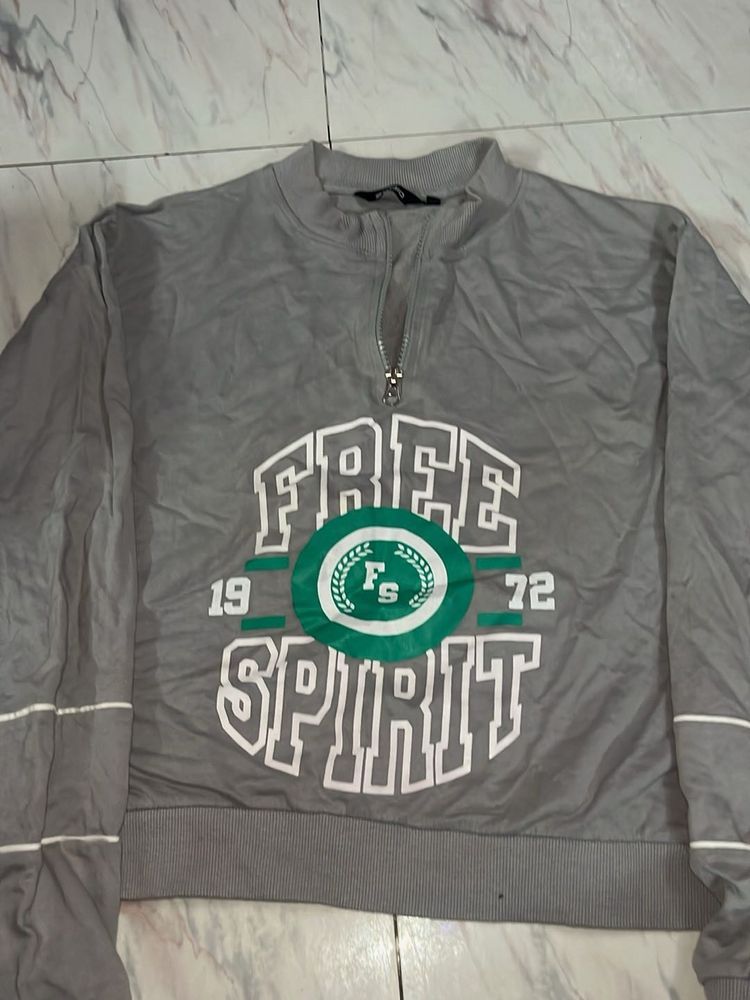 Grey "Free Spirit" Zip Up Top