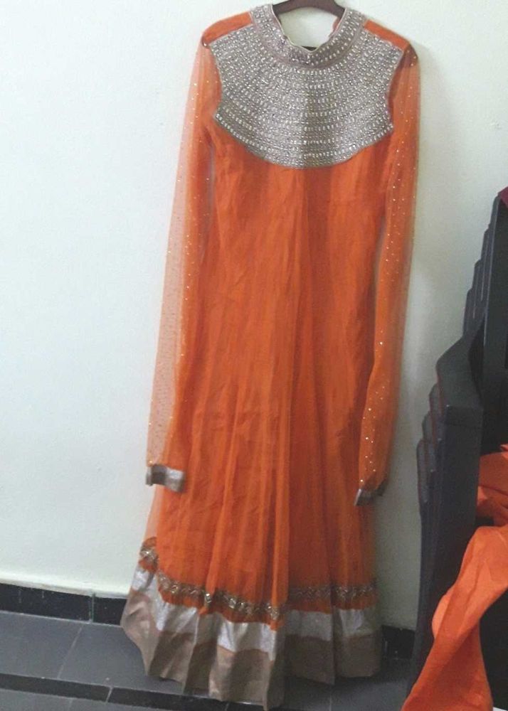 Elegant Orange Embroidered Anarkali Gown