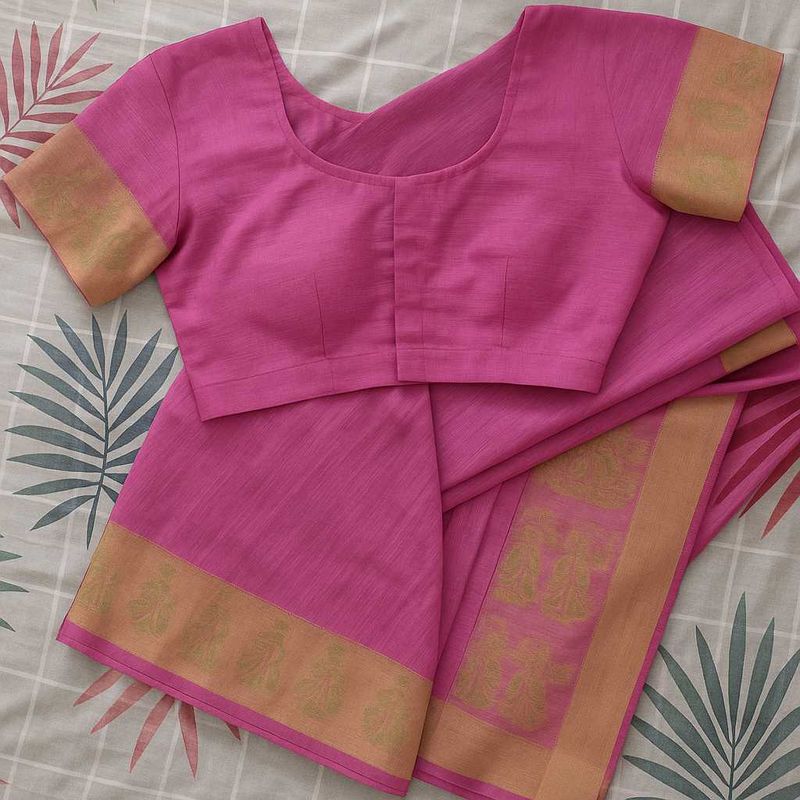 Pink Saree with Gold Border