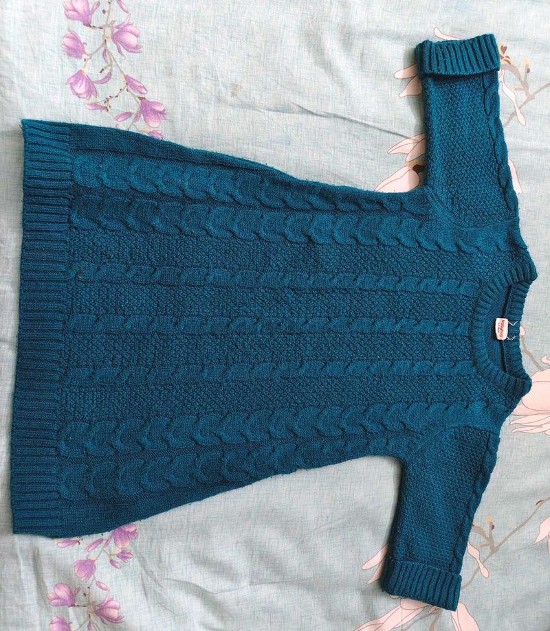 Teal Cable Knit Sweater Dress