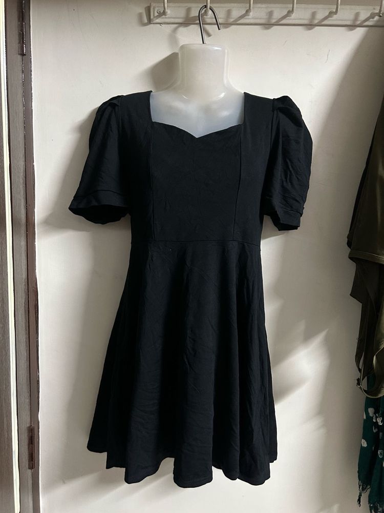 Black Puff Sleeve Square Neck Dress