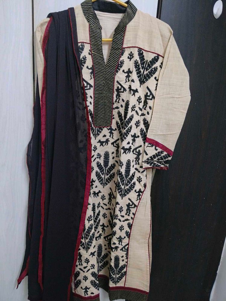 Stylish Beige Kurta Set with Dupatta