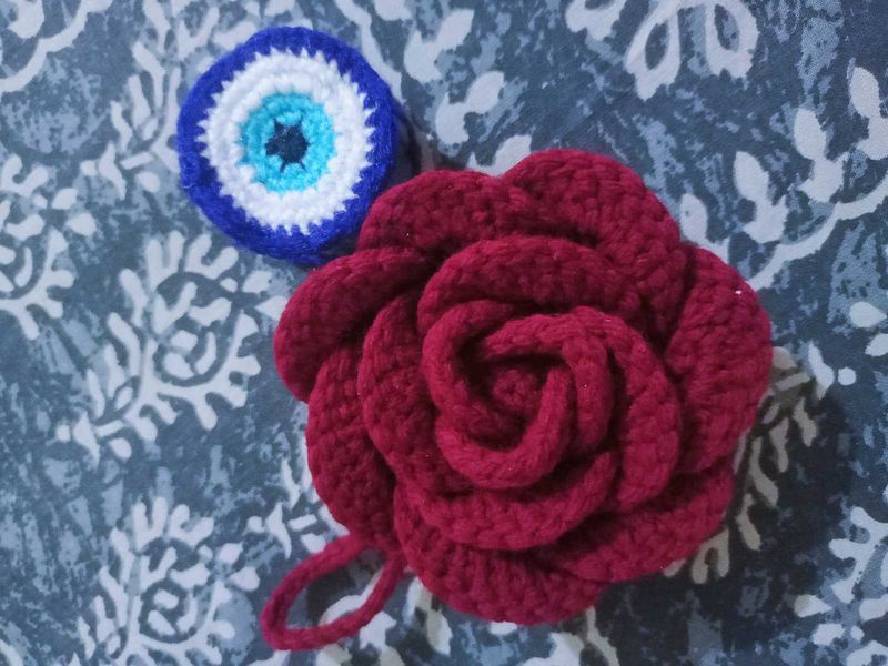 Handmade Crochet rose Flower coin pauch,(earbuds c