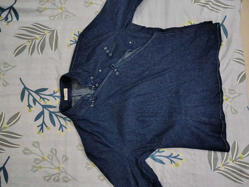 Denim Mandarin Collar top
