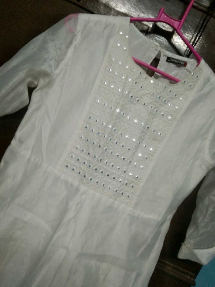 White Mirror Work Kurta