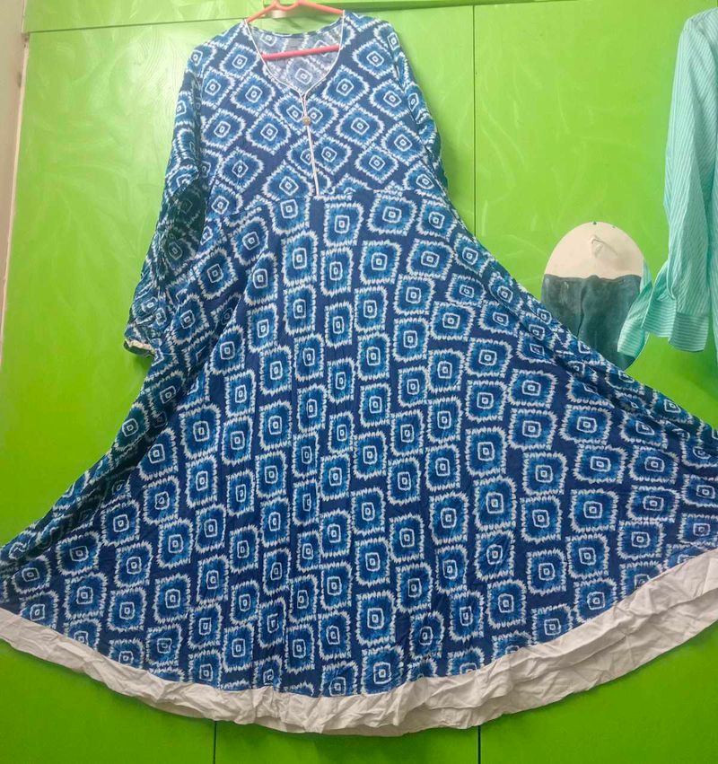 Blue Geometric Print Anarkali Kurta