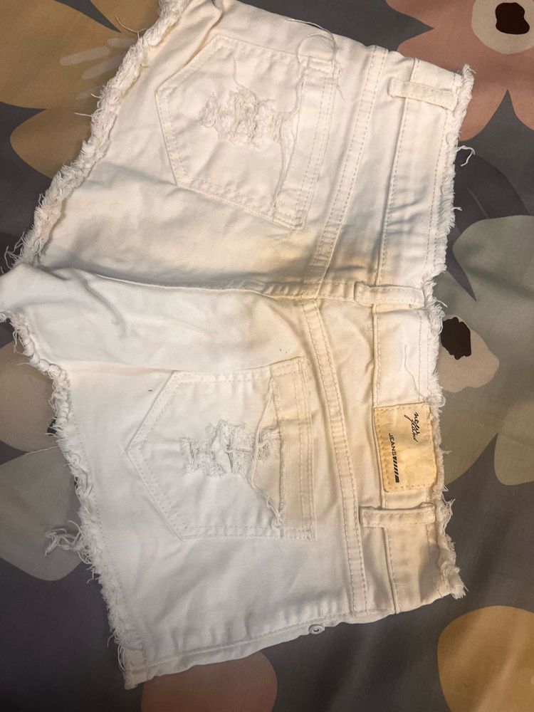 White Distressed Denim Shorts