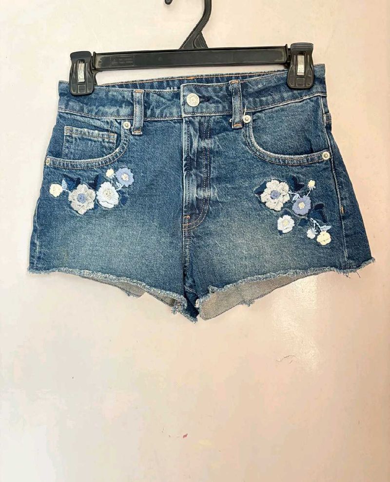 Embroidered Denim Shorts